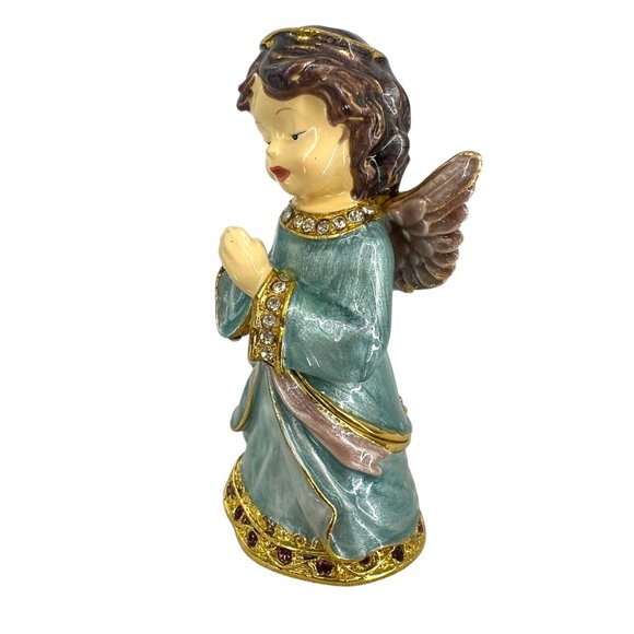 Angel Praying Trinket Box Blue Enamel Clear Lavender Purple Jeweled - Picture 2 of 12